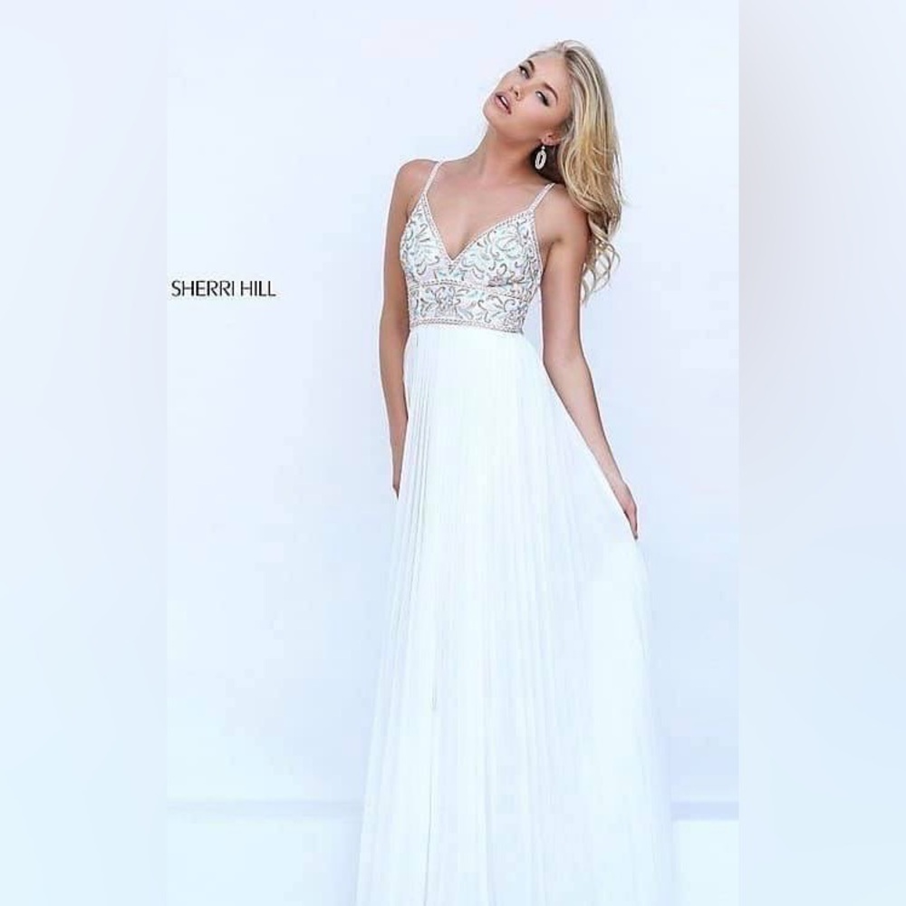 Sherri Hill White Embellished Dress